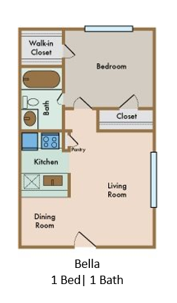 LaVita on Lovers Lane 1 bedroom 1 bathroom floor plan